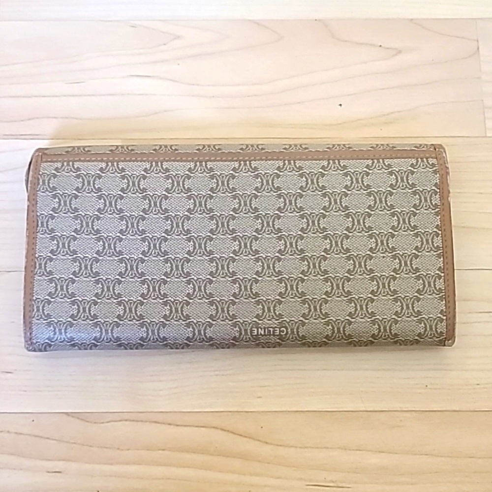 Celine Long Wallet Macadam Pattern Leather Tan Br… - image 4